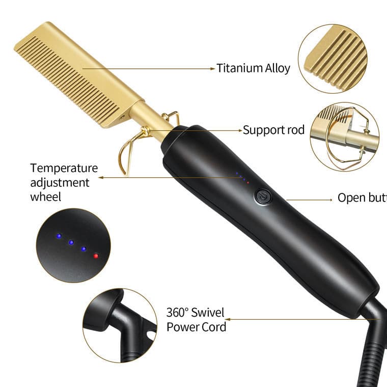 Mini Portable Hair Straightener Brush - Electric Copper Bristles For Smooth & Frizz-Free Hair (Handheld Plug-In Design Fast Heating)