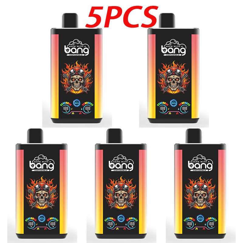 Lot de 5 vapes jetables Bang Pro 30 KPuffs, 36 ml, pré-remplies, écran de type C, coulissantes à gauche et à droite, saveur de fruits.