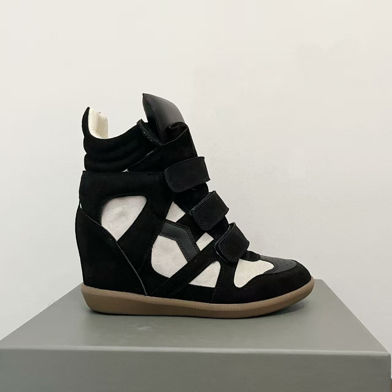 Baskets montantes pour femmes, color block, fermeture velcro, semelle épaisse, chaussures décontractées polyvalentes pour le printemps