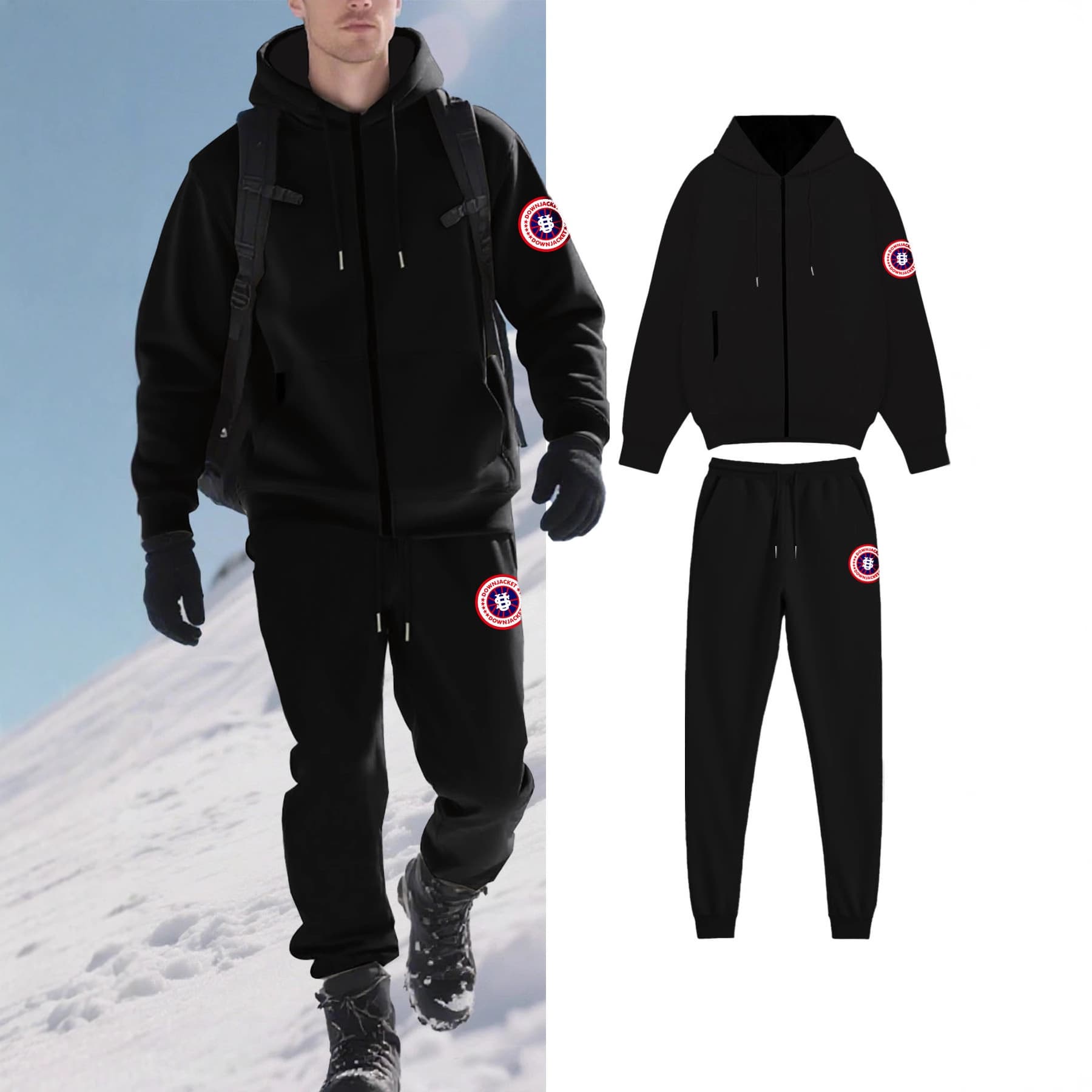 Men's Clothing Men's Clothing Solid Color Arm Patch US Map Hooded Sports Fleece Cardigan Sweatshirt Jacket Fleece Lined Trousers Set