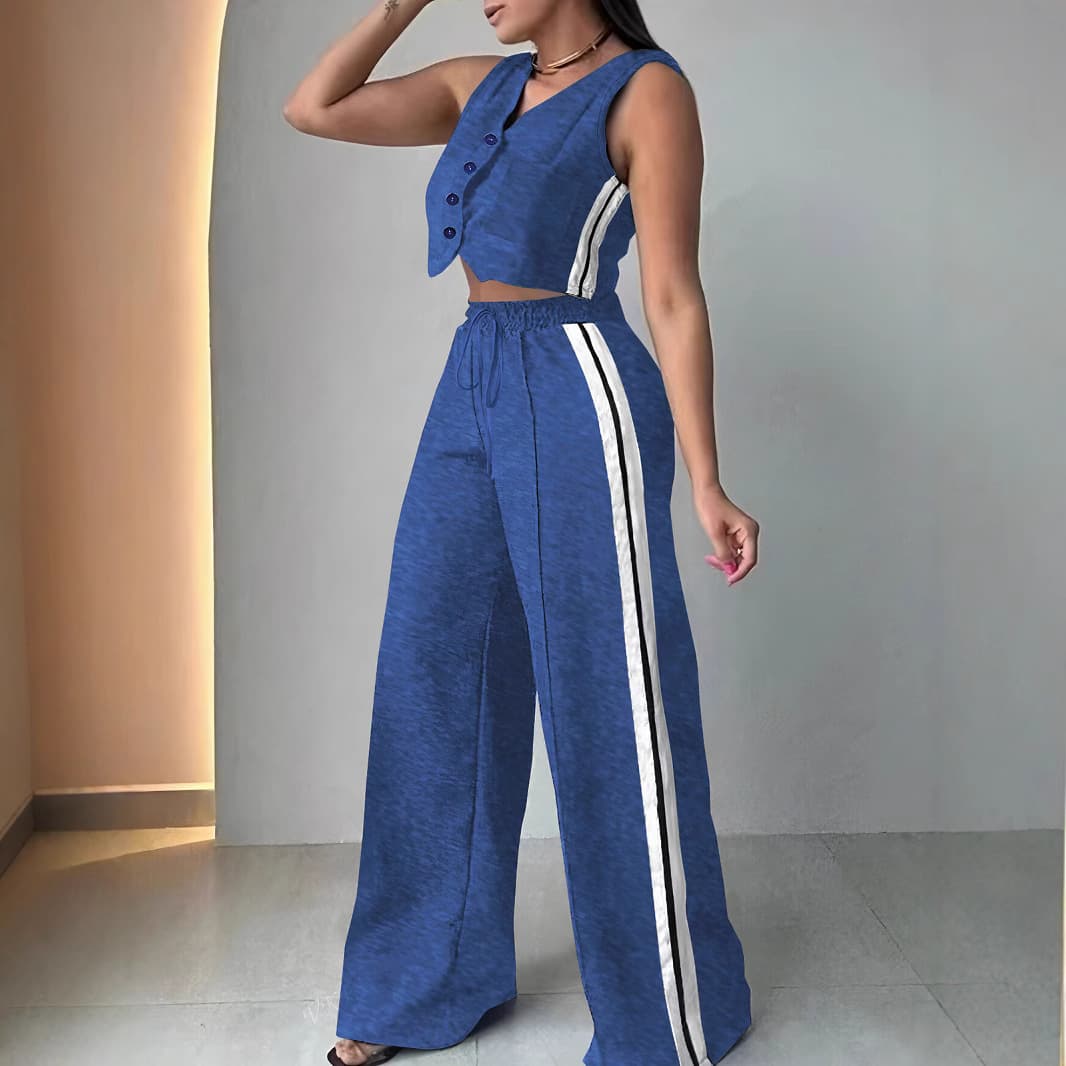 Women's Clothing Solid Color Sleeveless Fashion Pocket Long Two Piece Suit