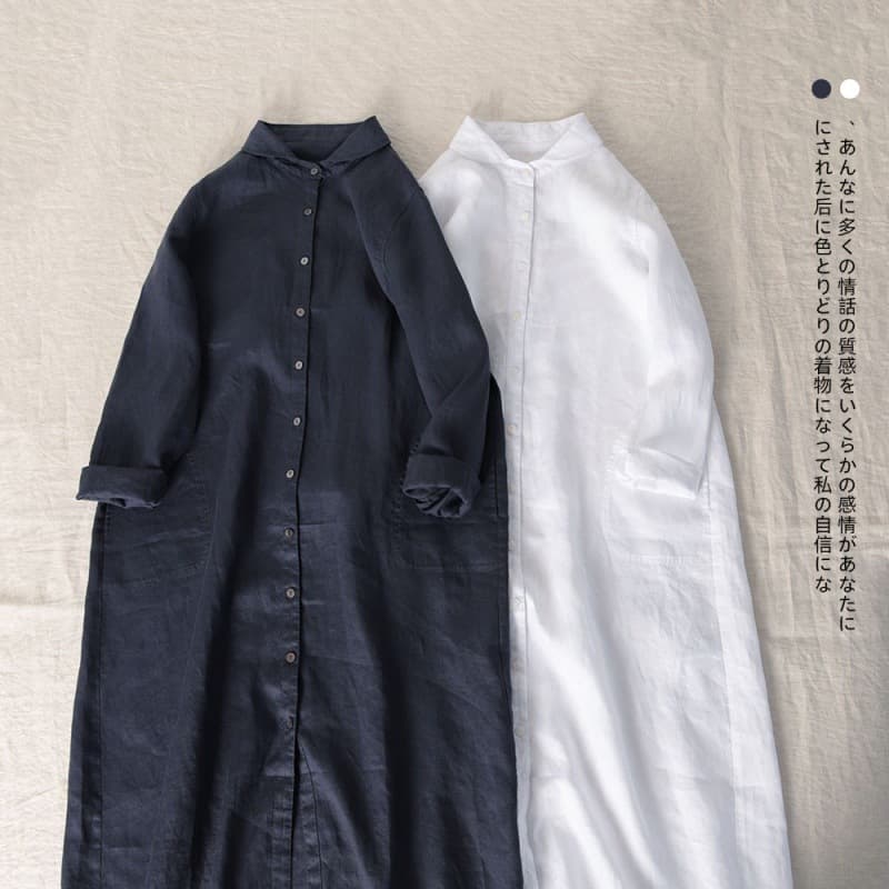 Spring And Autumn Fashionable Linen For Women, High-end Mid-length Loose Casual Cotton-linen Shirt Dress
