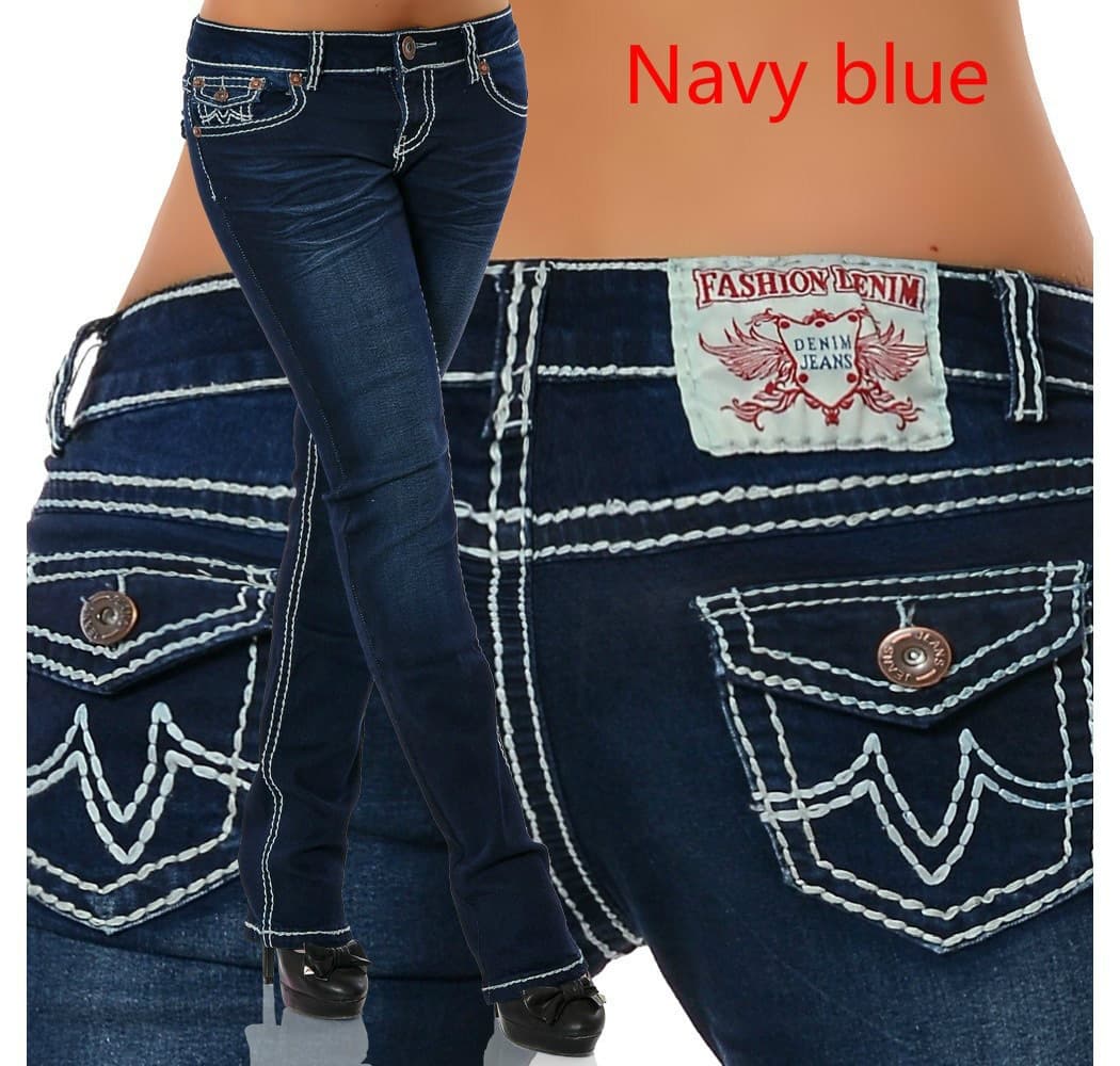 Women's High Waist Straight Jeans Hip Embroidered Slim Fit Casual Denim For Spring/Autumn Regular Thickness Cotton