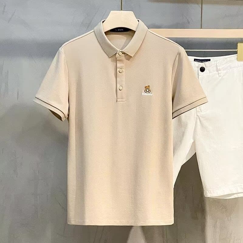 Men's Clothing Source Manufacturer Simple Bear Embroidery Handsome Lapel Polo Shirt Men's Summer Collar T-shirt Men's Short Sleeve Slim Fit