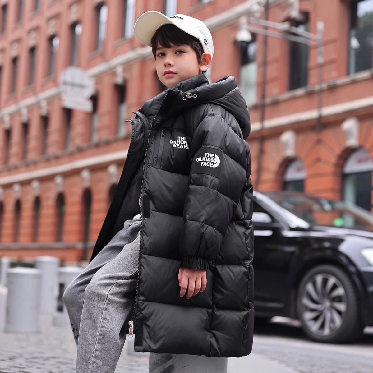 Boys' Long Down Jacket With Hood - Warm Winter Coat For Kids, Soft & Lightweight 50%-55% White Duck Down, Water-Resistant Shell, Stylish Zipper Design