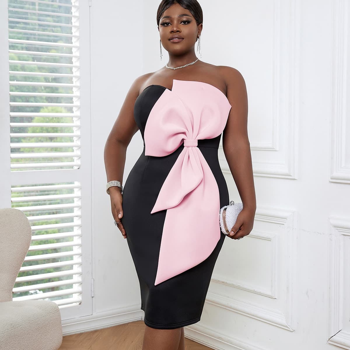 Women's Sexy One-shoulder Dress With Chest Matching Bow Dress Dress