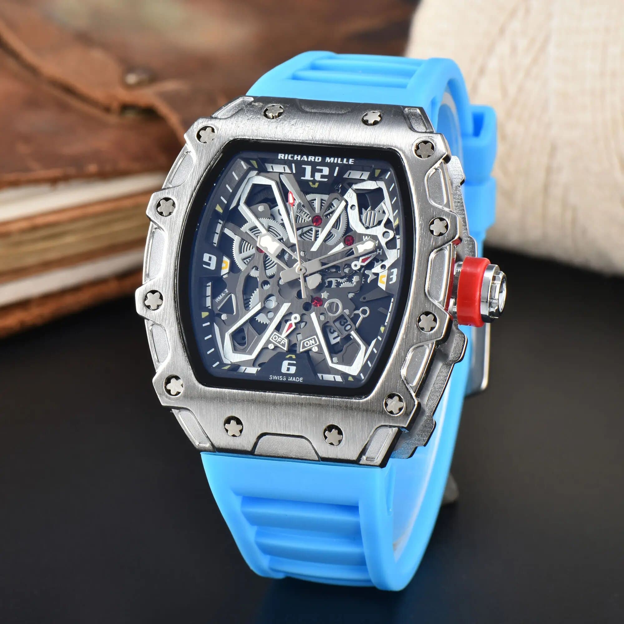 La nouvelle montre chronographe à quartz étanche de la marque de luxe haut de gamme Richard Mille pour hommes, tendance, décontractée, mode, cale