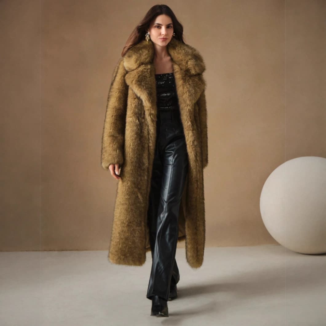 Luxury Winter Coat Women's Long Faux Fox Fur Parka Coat With Fluffy Collar, Warm Elegant Outerwear For Cold Weather​