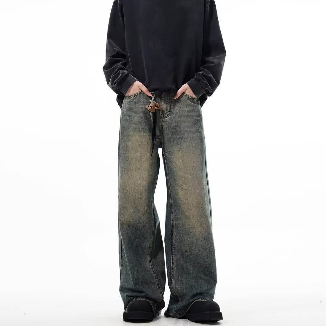 Cleanfit Vintage Straight-Leg Jeans – Retro Wide-Leg Loose Fit, Classic Blue Denim For Men
