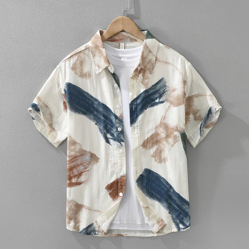 Printed Fresh Short Sleeved Shirt For Men, Fashionable And Versatile, Artistic And Casual Loose Top