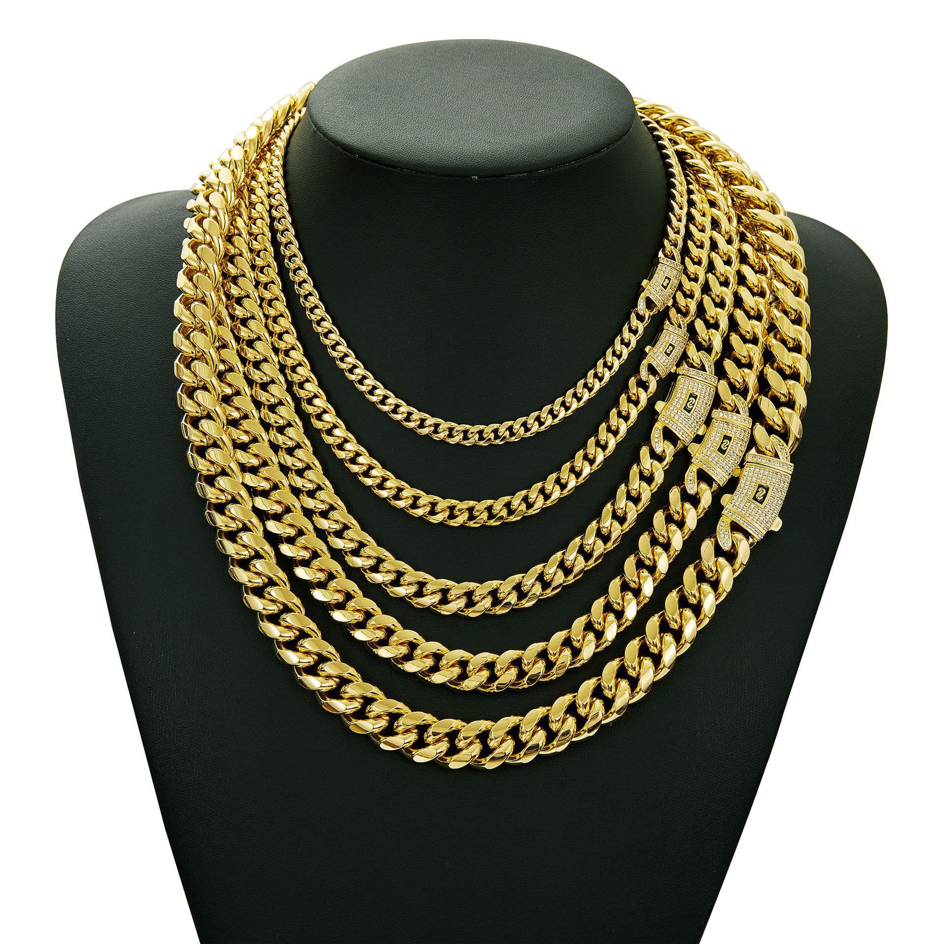 Men's Jewelry Electroplating 14K Gold Stainless Steel Titanium Steel Encrypted Cuban Chain Men's Necklace 6 14mm Wide Popular Fashion Jewelry