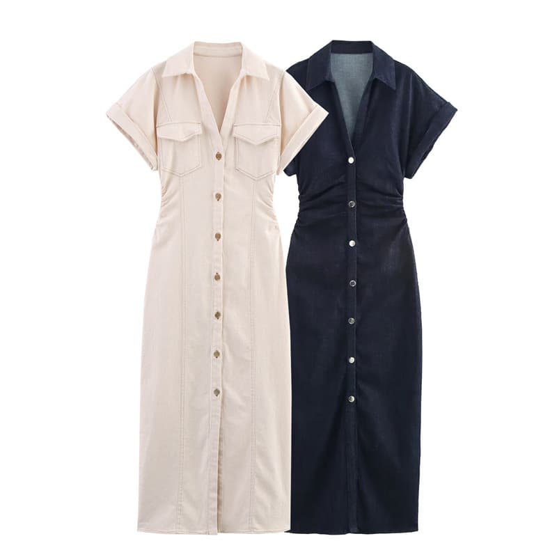 Women's Clothing Fashion Temperament Single Breasted Slim Denim Dress