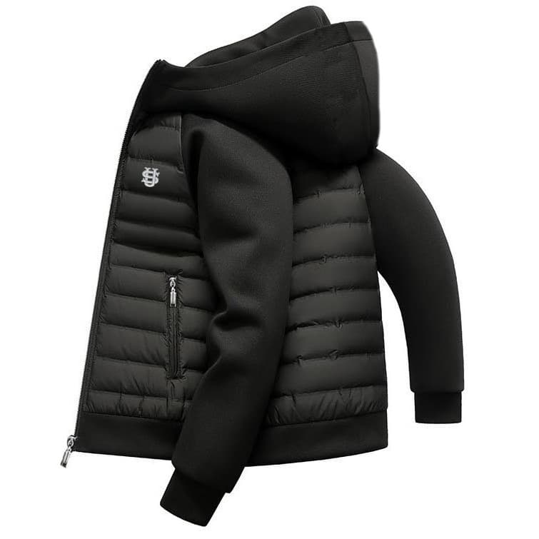 Men's Clothing American High Street Trend Thin Cotton Coat Men's Loose Casual Hooded Solid Color Stitching US Embroidery
