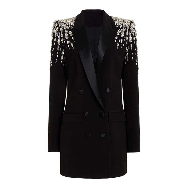 Women's fashion beaded and diamond-studded slim-fit suit jacket