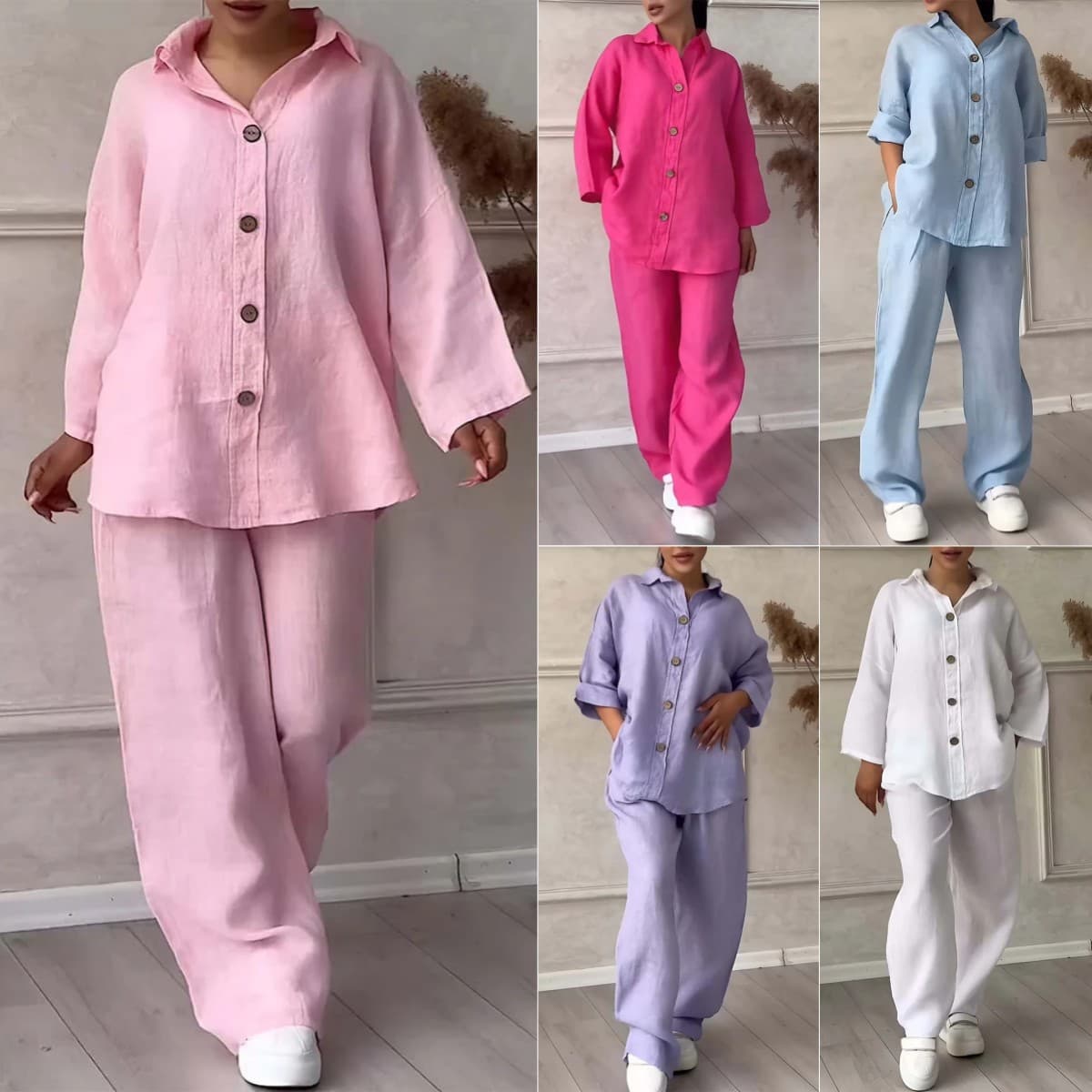 [Cotton Linen] Women's Clothing Summer New Women's 2 Piece Set Large Size Cotton And Linen Shirt Set High Waist Loose Pants