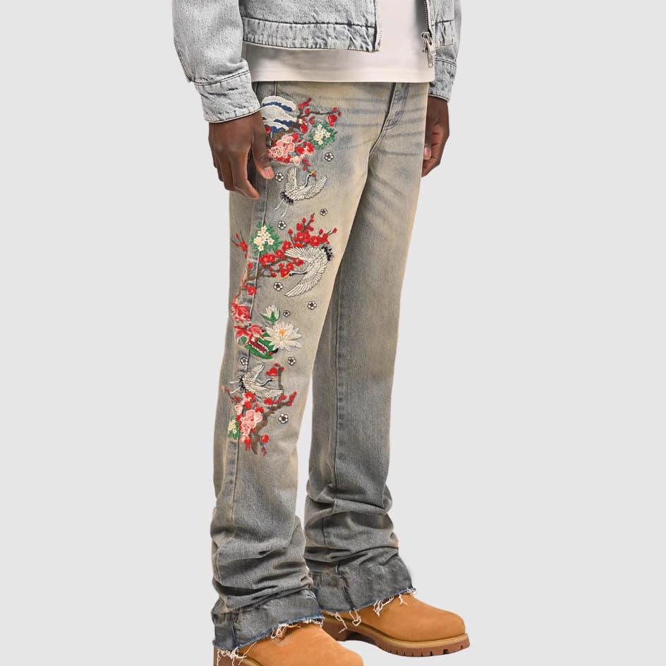 Men's Clothing New Men's Denim Straight Pants Fashion Ins Popular Stretch Patch Denim Straight Pants