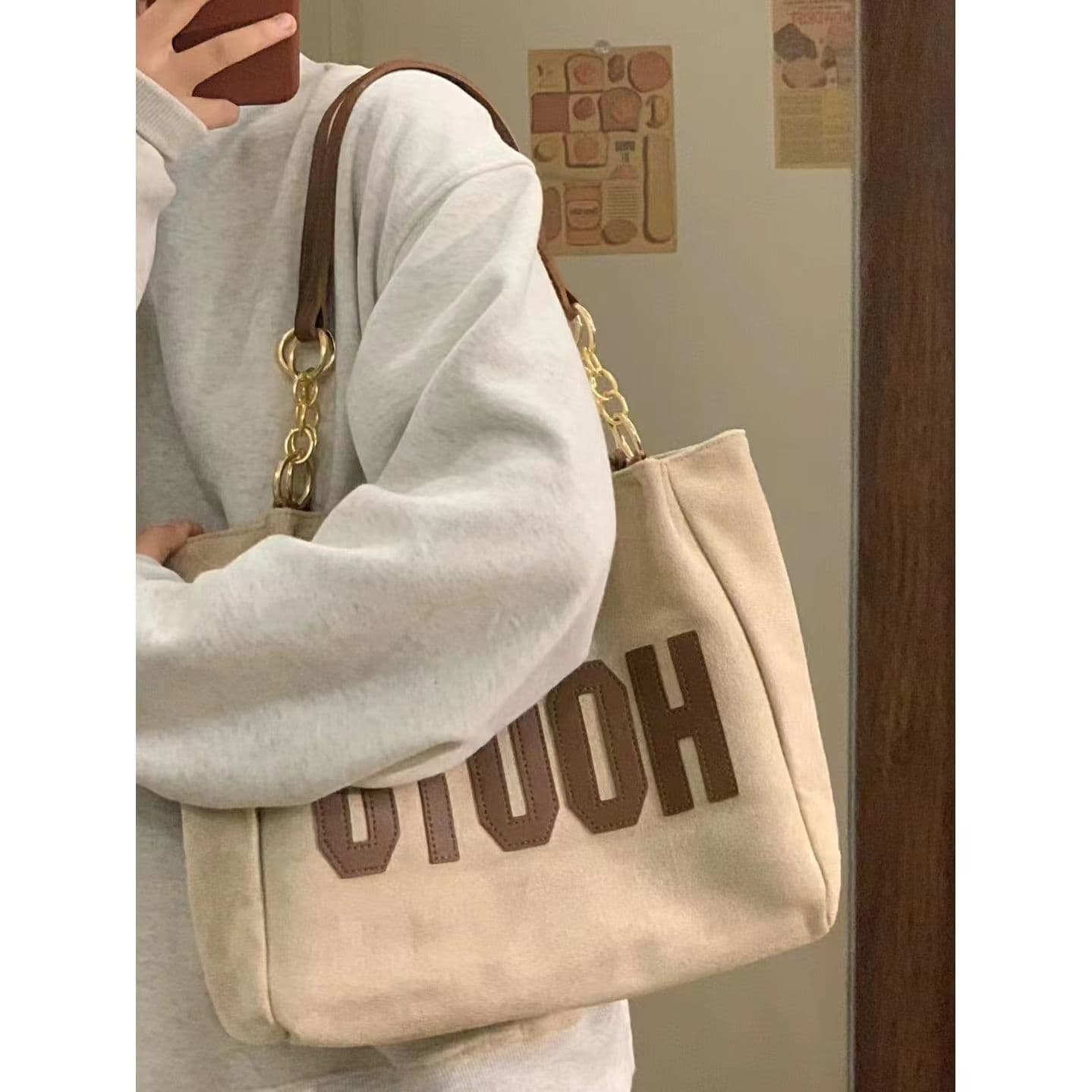 Shoulder Canvas College Students Classroom Use, , Large Capacity 2025 New High-end Texture Commuter Handbag