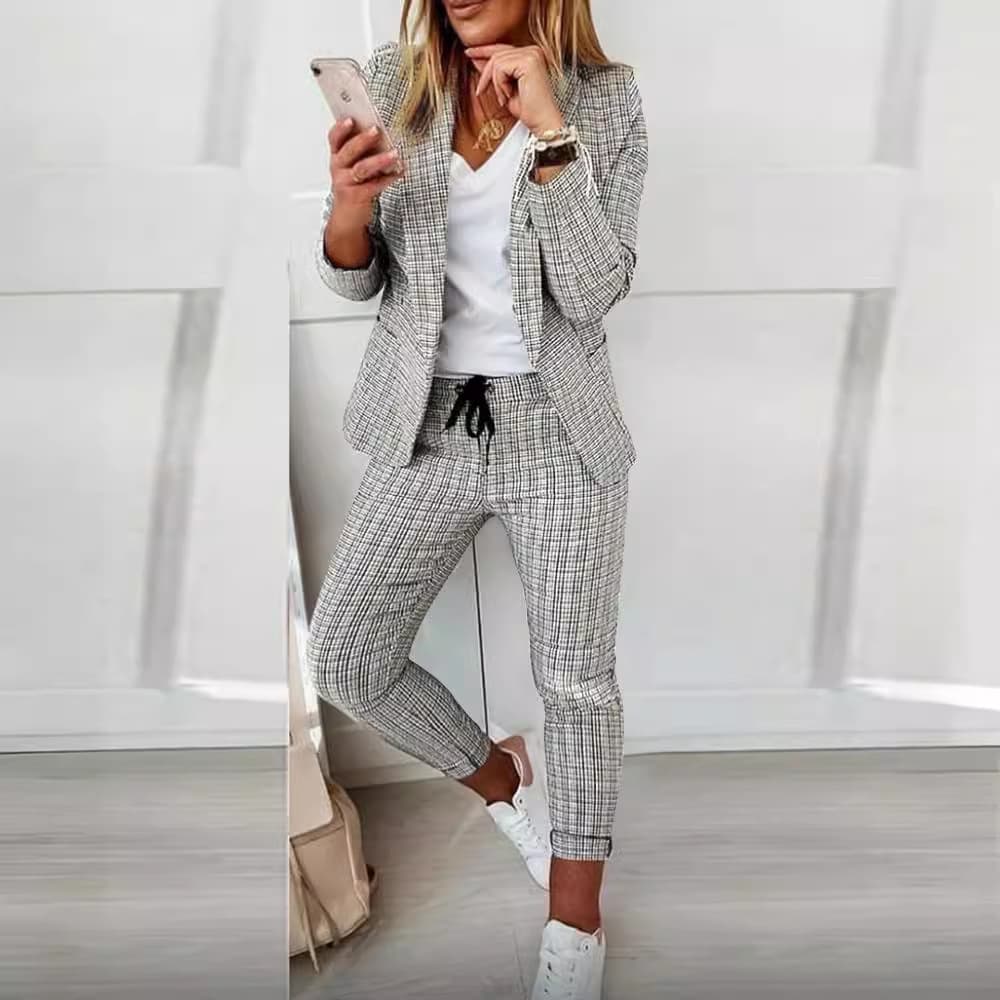 Women's fashion new plaid leisure suit suit