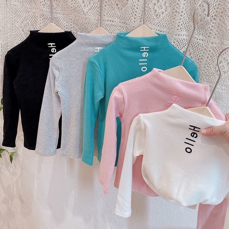 Kid's Clothing girls' bottoming shirts for babies, half high collar, solid color letters, internet celebrity T-shirt tops