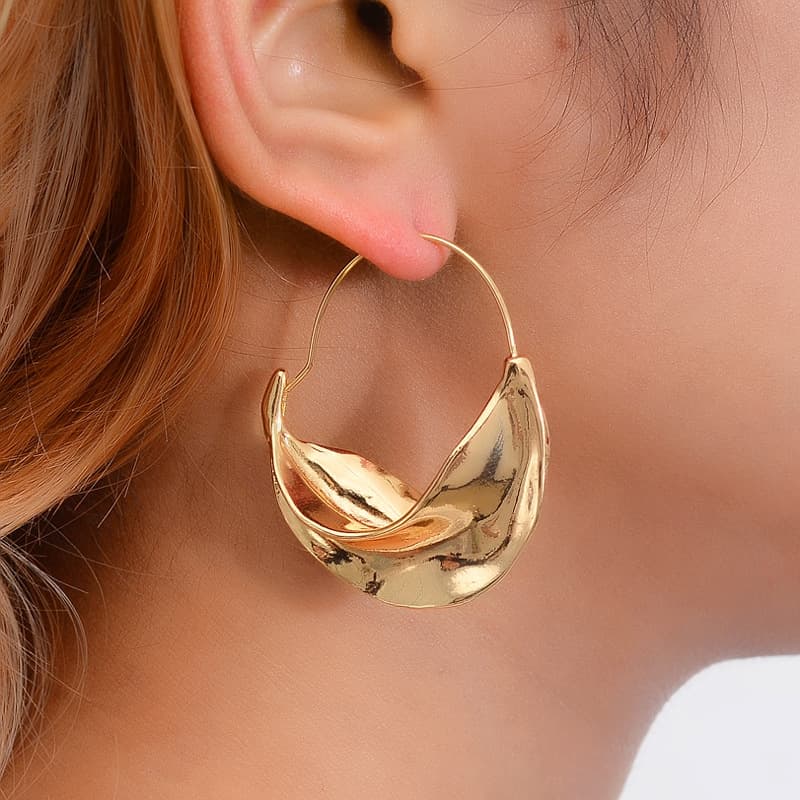 creative irregular earrings alloy flower basket exaggerated earrings ins net red wind earrings