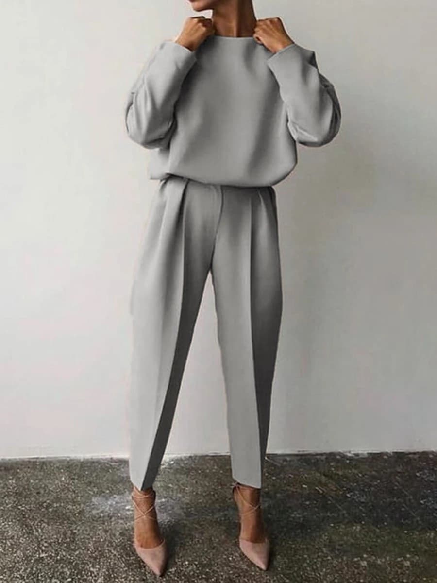 Women's Casual Loose Solid Color Long Sleeve Casual Two-piece Set