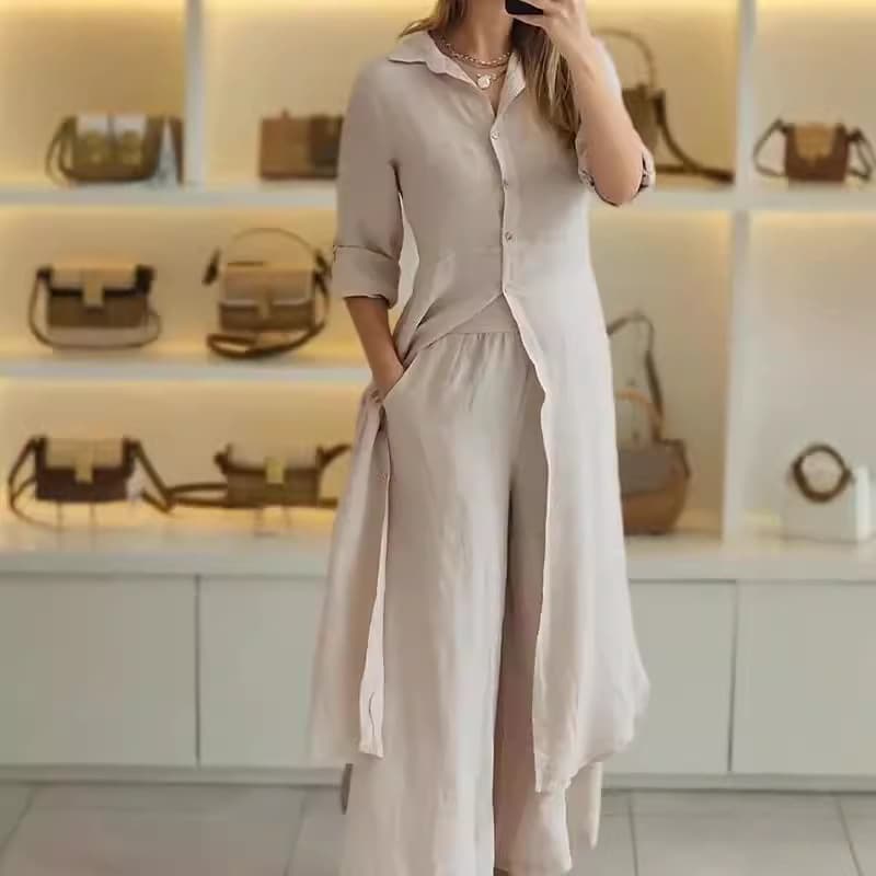 Women's Clothing spring and summer new styles Casual linen suit Ladies elegant long sleeved wide leg pants two piece suit