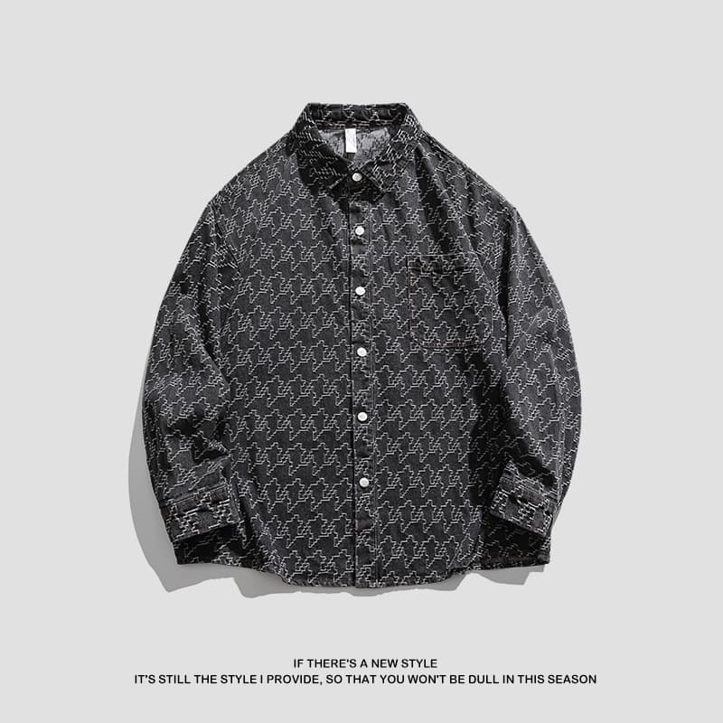 Cowboy men's 2024 spring and autumn trendy brand jacquard long sleeved loose casual couple shirt jacket men