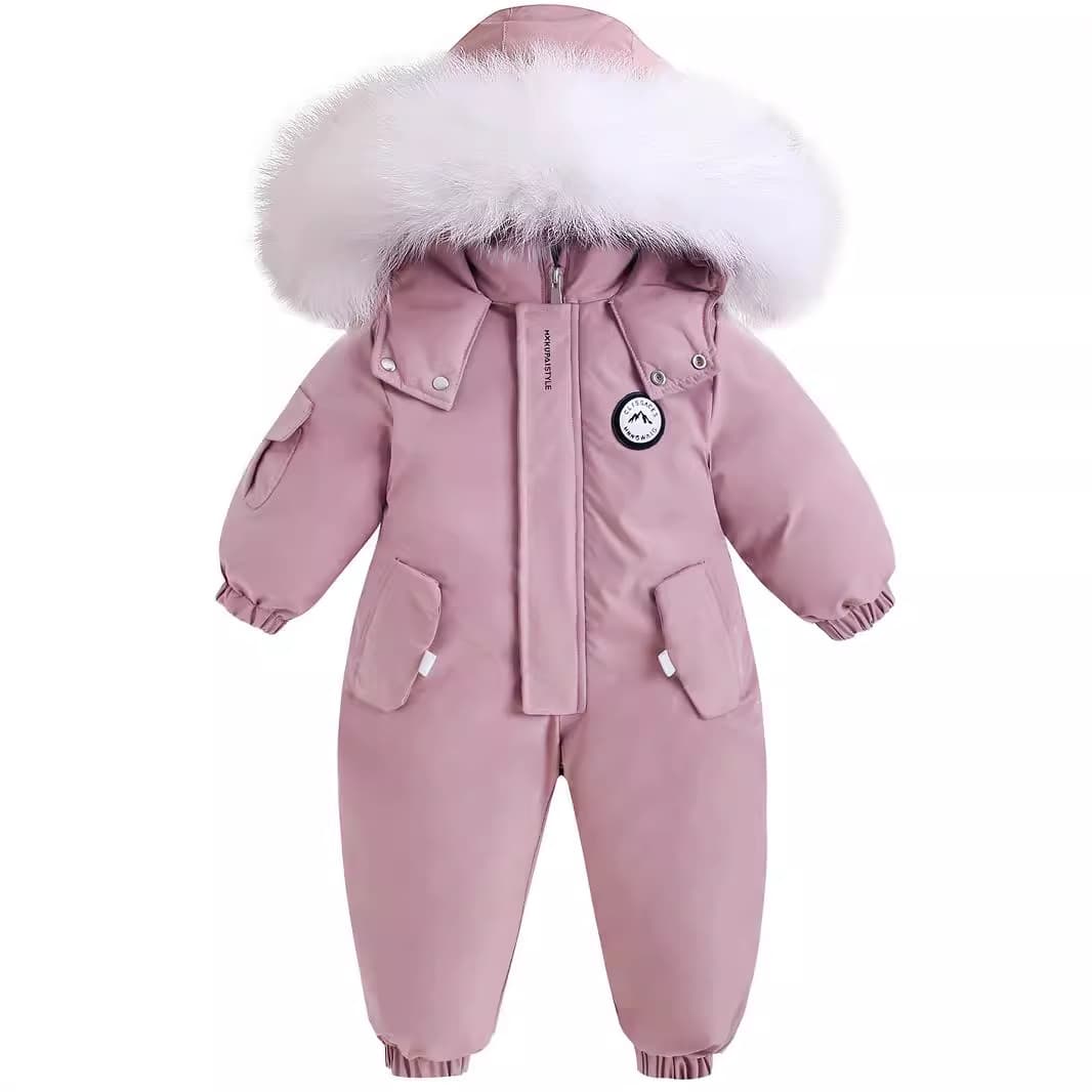 Warm Baby Winter Snowsuit - Soft Cotton Full-Body Romper With Hood For Outdoor Play & Skiing (80-120cm, Unisex, Blue/White/Pink)​