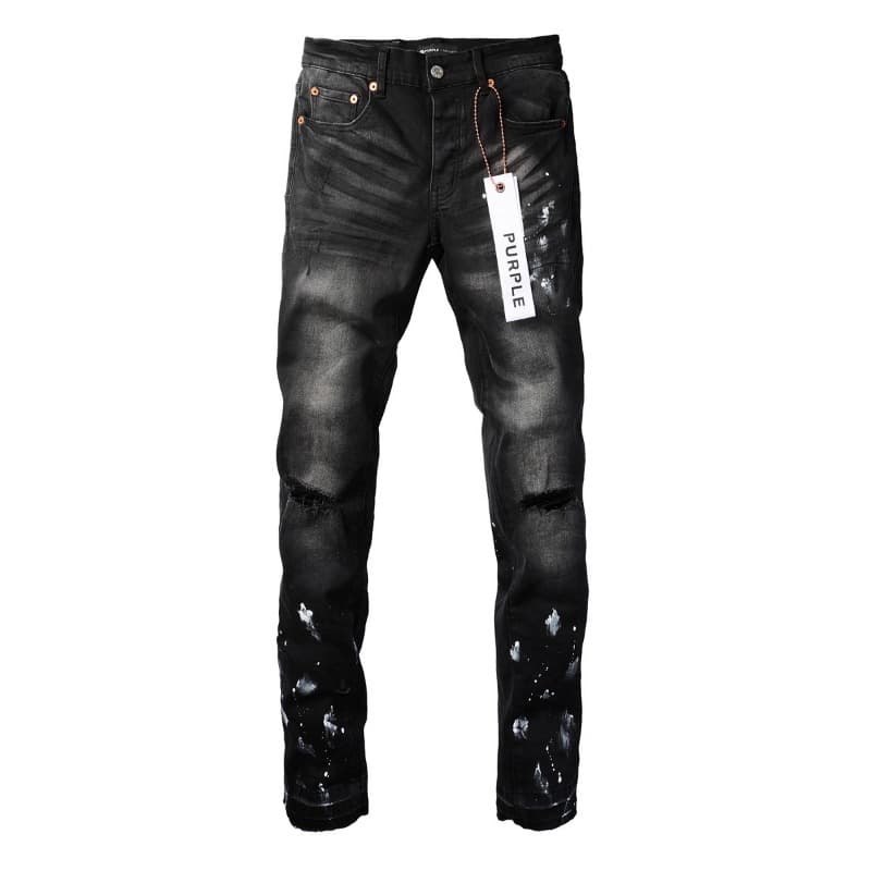 Men's High Street Paint Splatter Skinny Jeans - Washed Black Distressed Denim Pants - Retro Hip Hop Slim Fit Trousers For Men