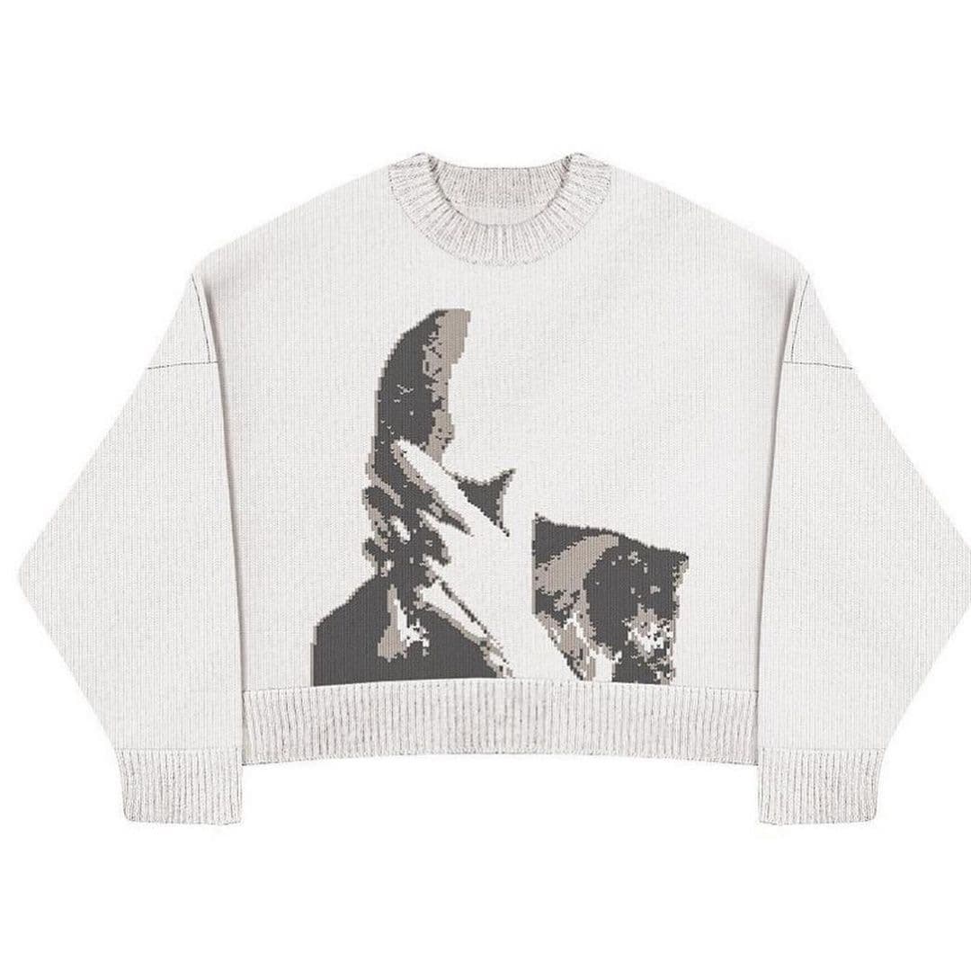 Women's Clothing Oversized Face Print Sweater – Women's Loose Knit Pullover (Casual & Warm)​​