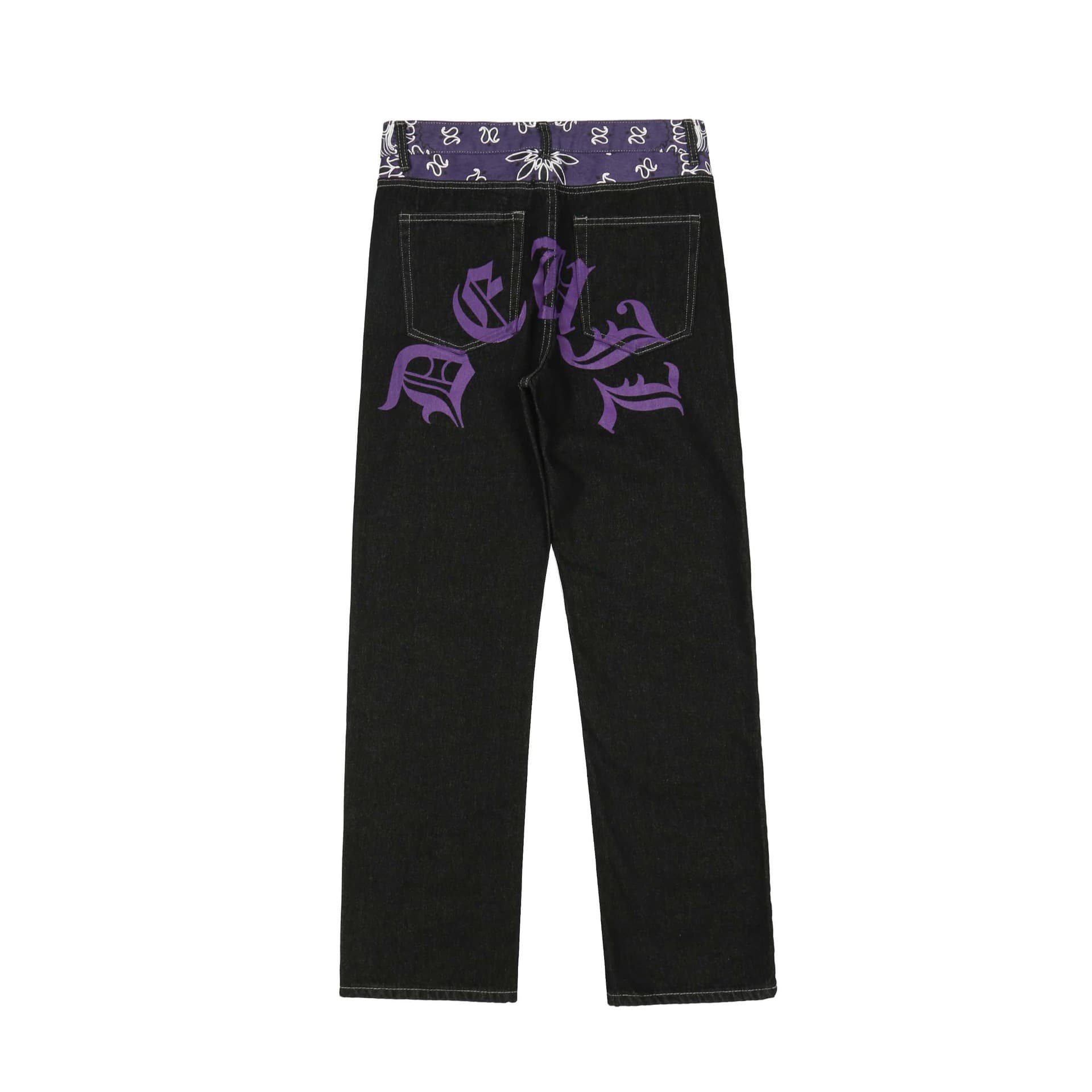 Man's clothing High street patchwork color contrast Gothic letter print jeans men's fashion brand loose leg casual straight pants