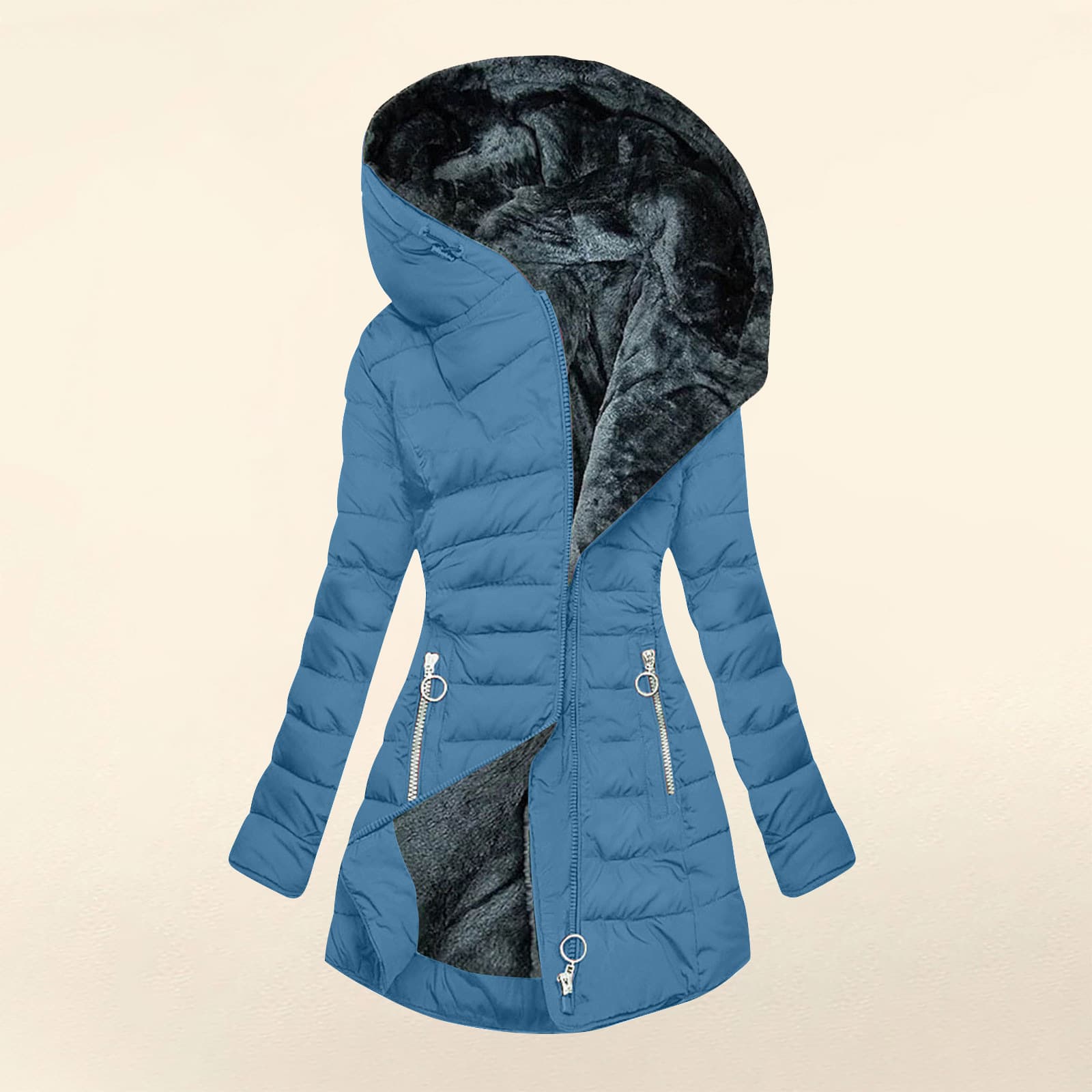 ​​Women's Winter Hooded Parka Coat With Faux Fur Trim, Zip-Up Long Sleeve Slim Fit Padded Jacket, Mid-Length Warm Outerwear (14 Colors, S-5XL)​​