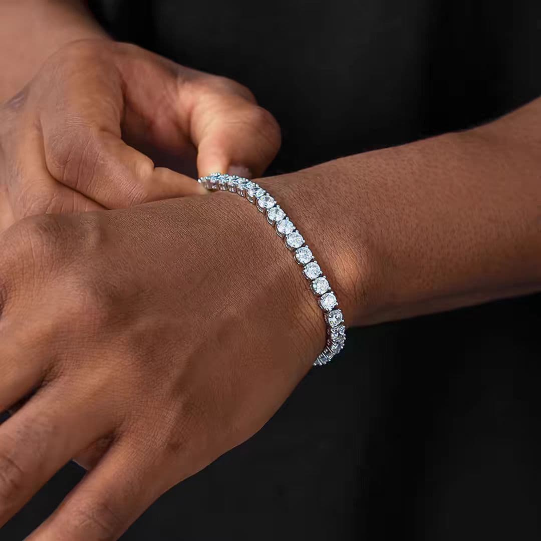 Hip Hop Titanium Steel Non Fading Single Row Diamond Full Diamond AAA Zircon Tennis Bracelet Men And W Omen's Same Style Trendy Hand Jewelry