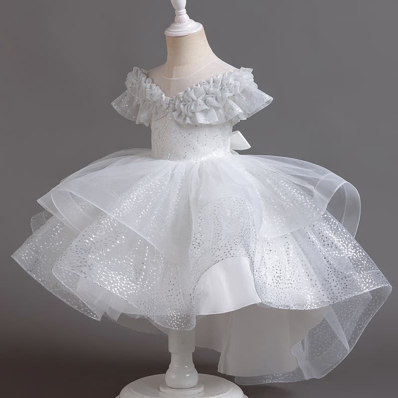 [PetiteRoyale] Girls' Ball Gown - Tiered Tulle Princess Dress | Flower Girl & Performance Formal Wear (3-12 Years)