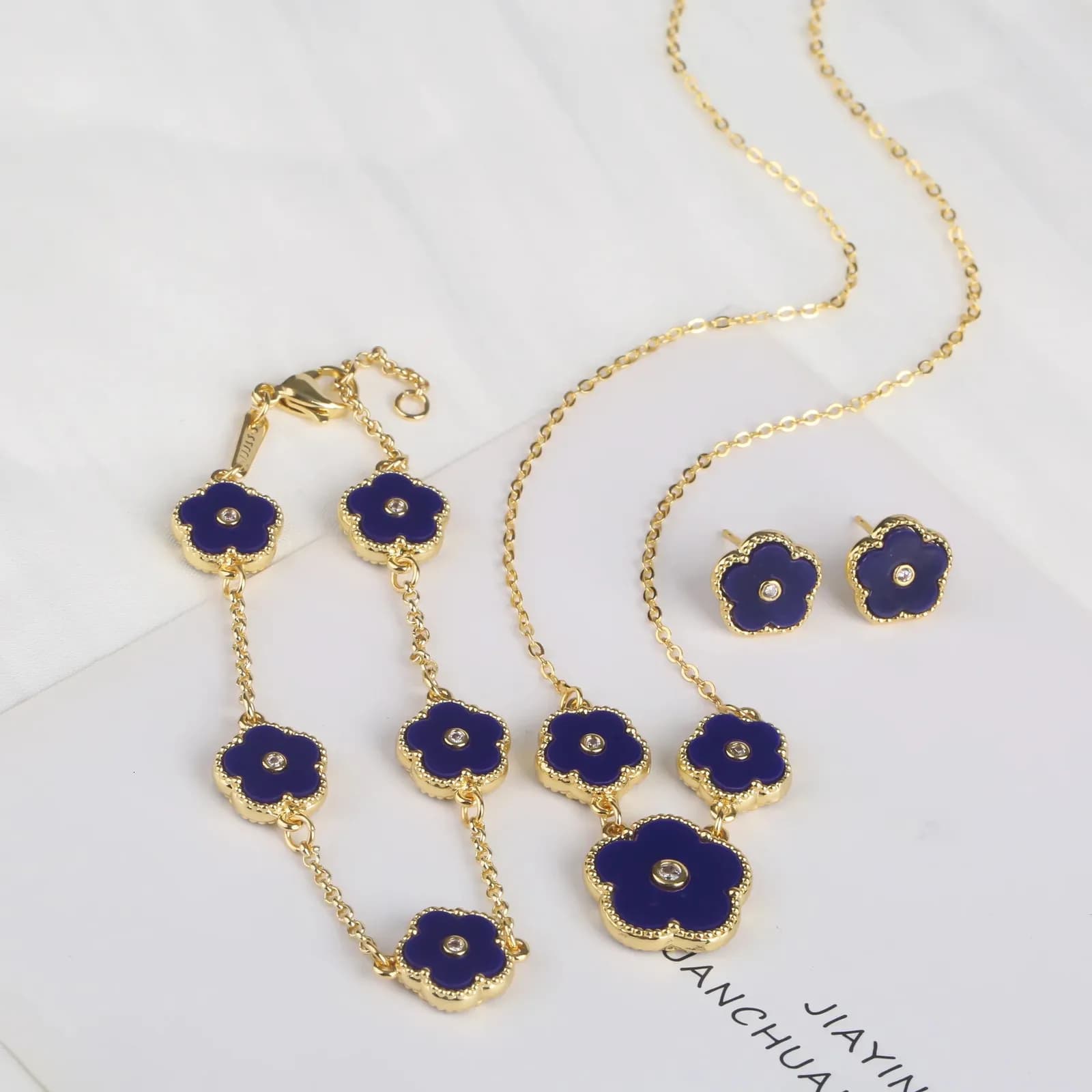 Fashion classic High quality fiveleaf flower set Bracelet Necklace Earrings Flower Women Girls jewelry for party