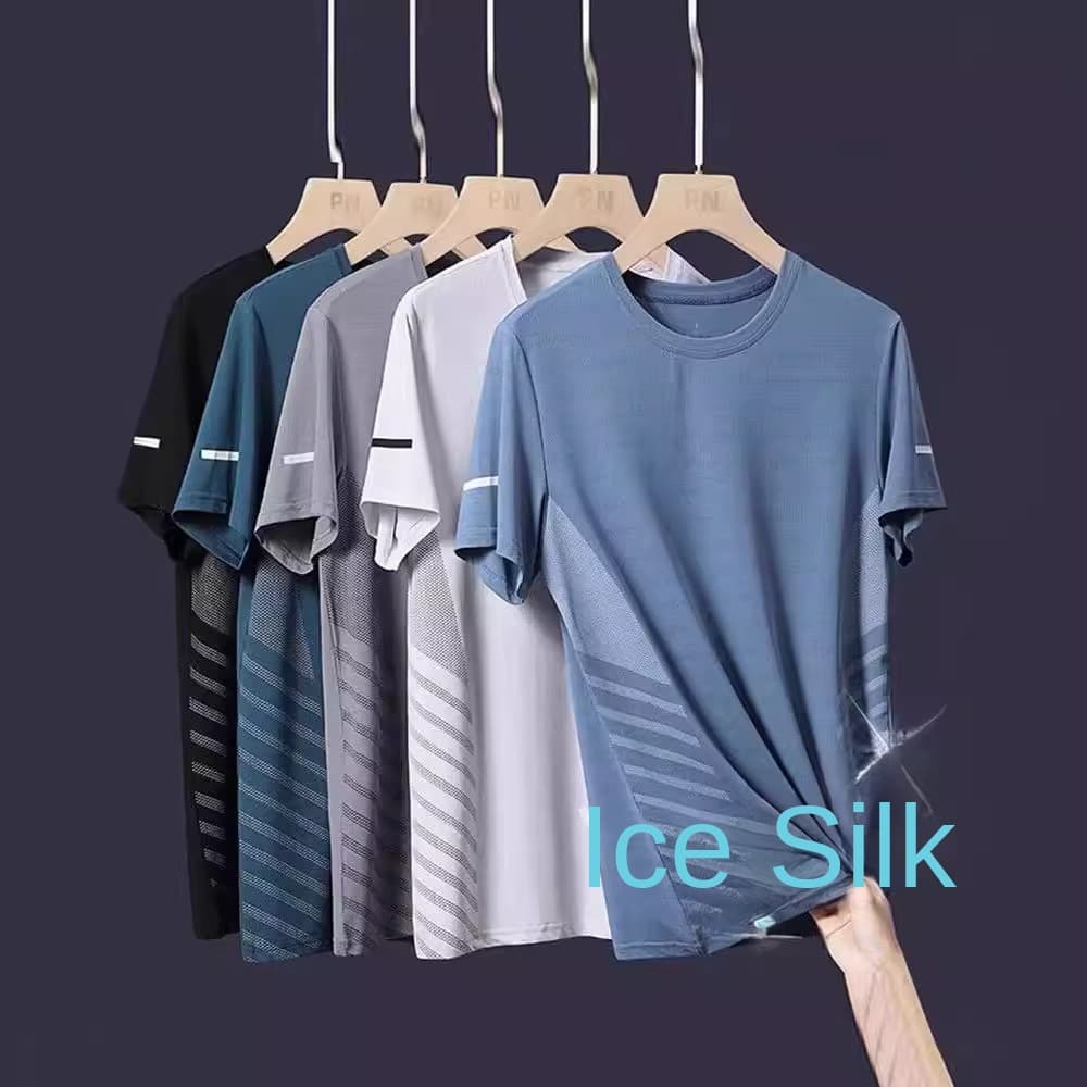 Ice Silk Mesh Short-sleeved T-shirt Men's Summer Quick-drying Loose Plus Large Size Fatty Sports Half-sleeved Men's Breathable T-shirt