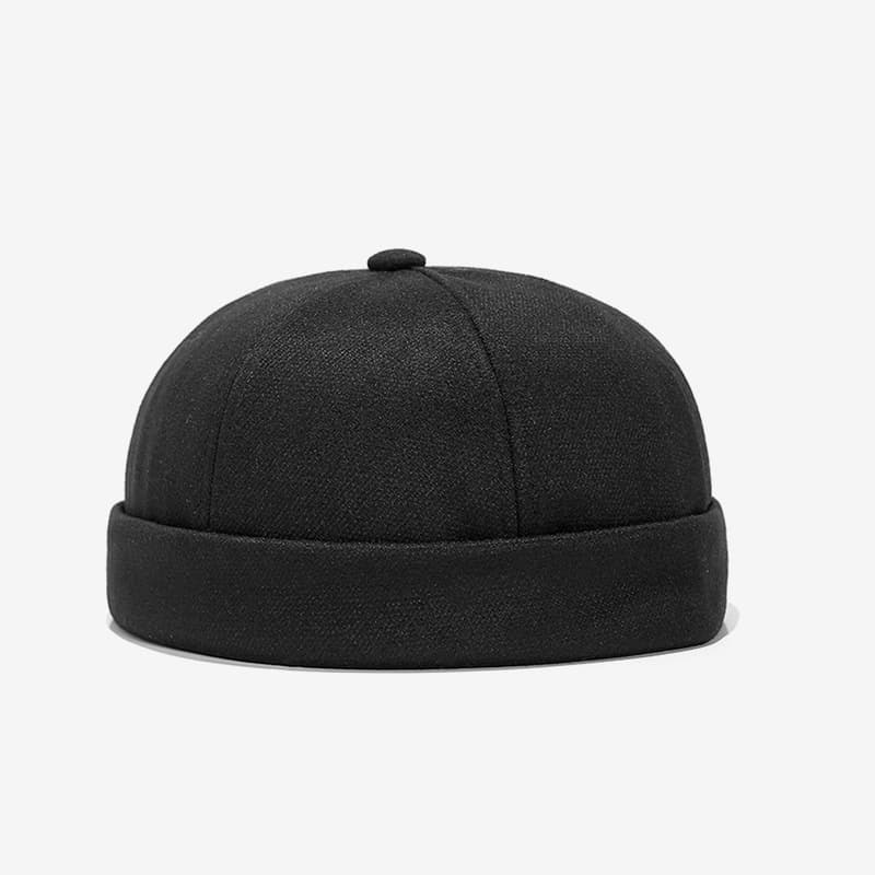 Spring New Unisex Street Style Melon Skin Trendy Retro Brimless Turn-up Landlord Solid Color Hat