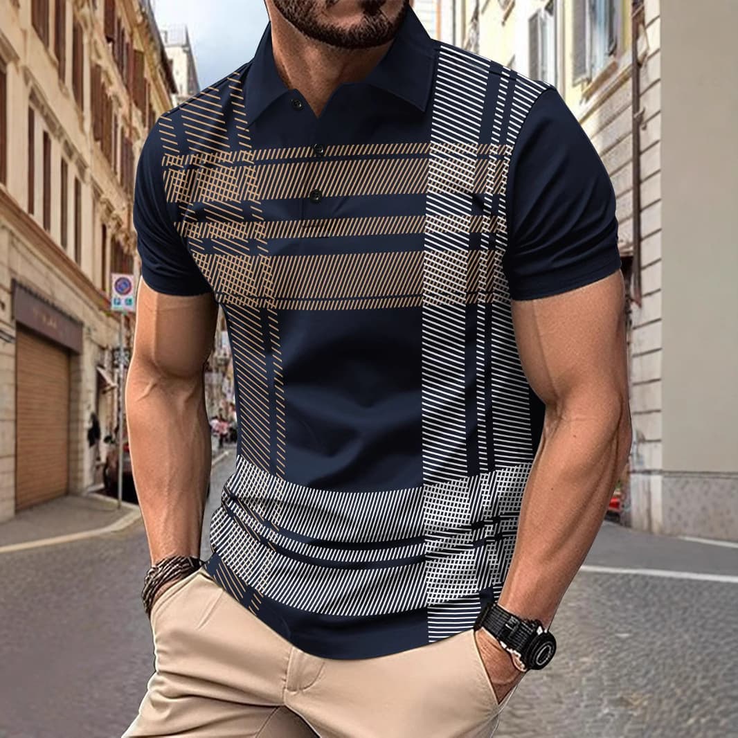 Unbeatable Quality Spring And Autumn Fashion Printed Striped Men's Sports Polo Shirt