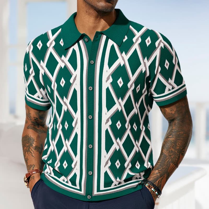 Men's Clothing Jacquard Knitted Short Sleeved Cardigan