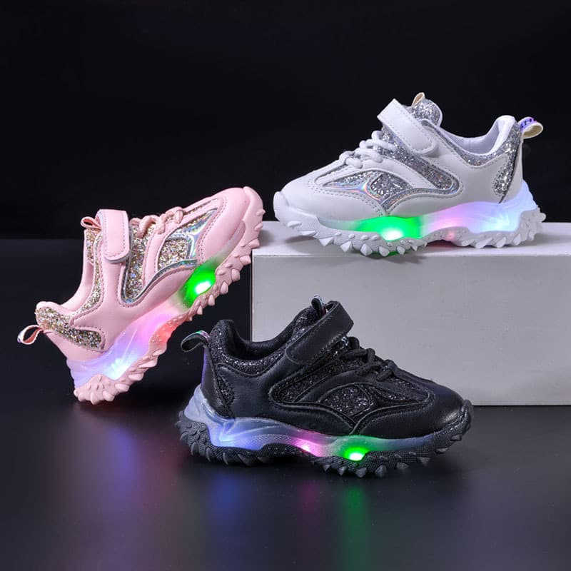 Children's Shoes Spring And Autumn Luminous Sports Shoes Boys And Girls Baby Lde Light Shoes Non Slip Leather Sequin Shoes 1 6 Years Old Light Shoes