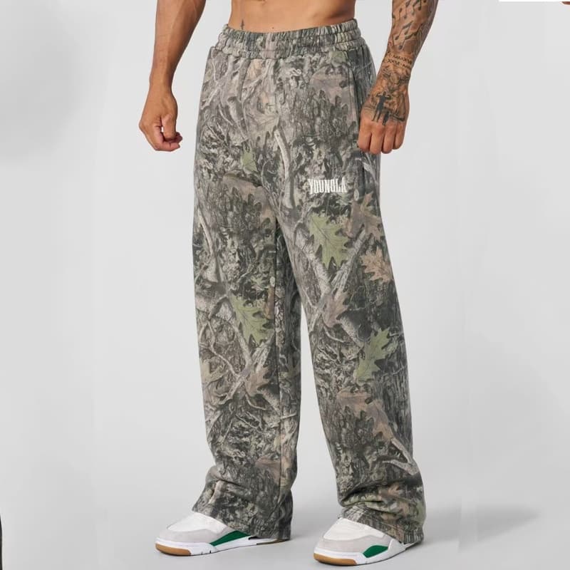 Pure Cross-Border American Style Trendy Sports Wide-Leg Straight Simple Casual Fitness Loose Printed Camouflage Running Long