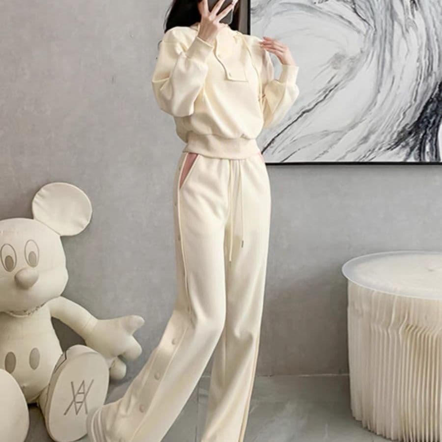 Elegant Modal Tracksuit Set – Trendy Hoodie & Wide-Leg Pants, European Chic Style, Breathable & Stretchy, Plus Size Options (Top/Bottom/Full Set)