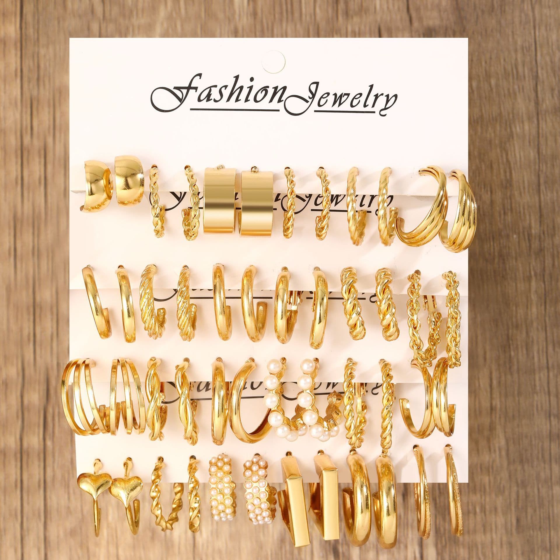 24-Piece Metal Twist Hoop Earrings Set With Simulated Pearls – Minimalist C-Shaped Geometric Earrings For Women & Men​​