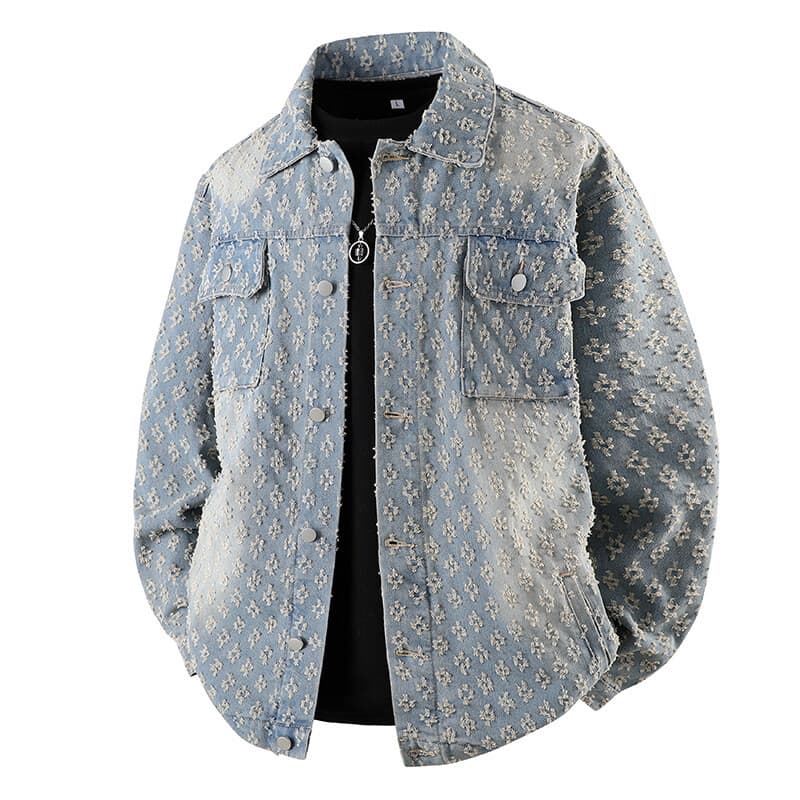 Men's Clothing Retro Jacquard Trendy Fashion Jacket Denim Jacket