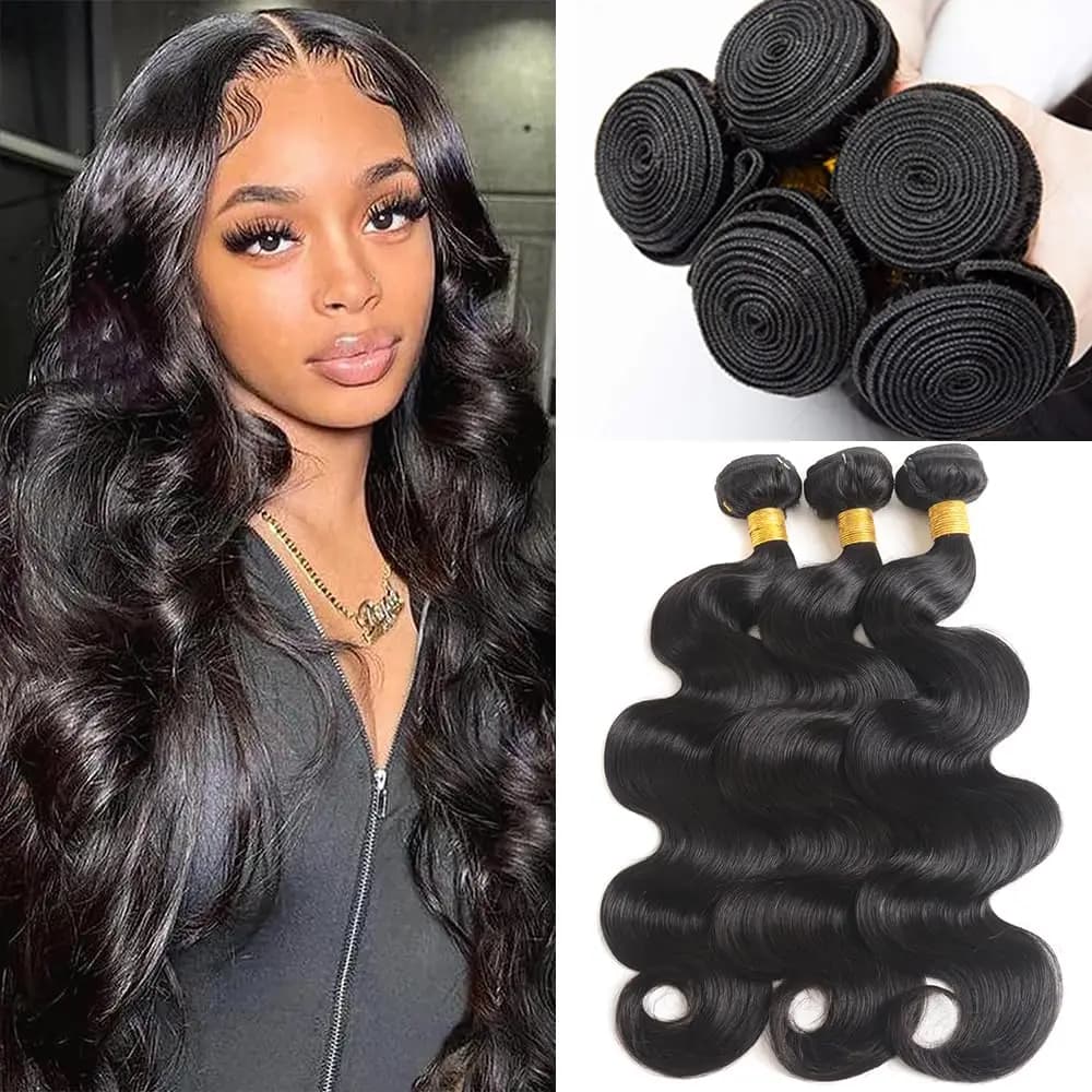 Body Wave Remy Brazilian Human Hair Bundles Weave Real Natural Black Color For Women