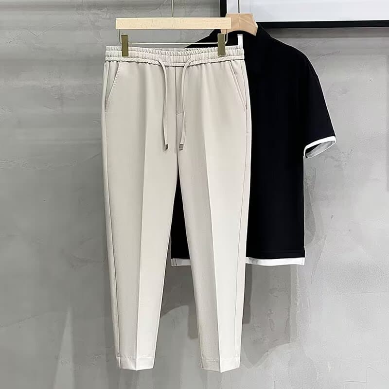 Men's Clothing 2024 Spring And Autumn New Slim Elastic Waist Small Foot Trousers Men's Casual Nine-Point Pants Drape Trendy Straight