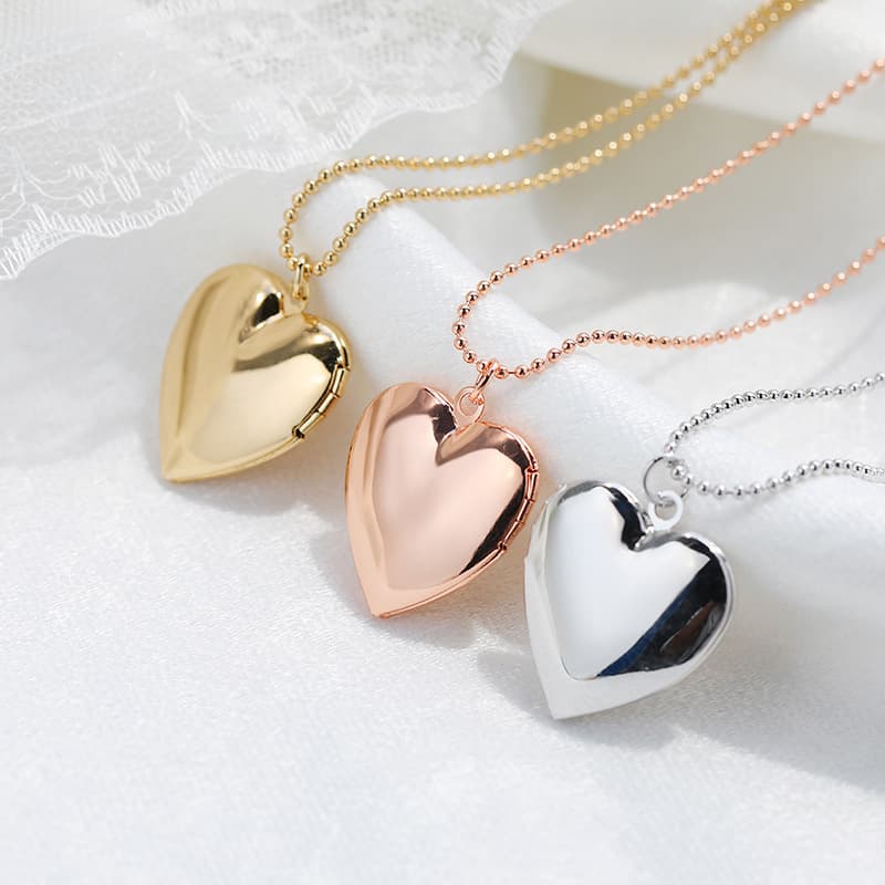 Stainless Steel Smooth Peach Photo Box Floating Lock Necklace Women's Heart Can Open