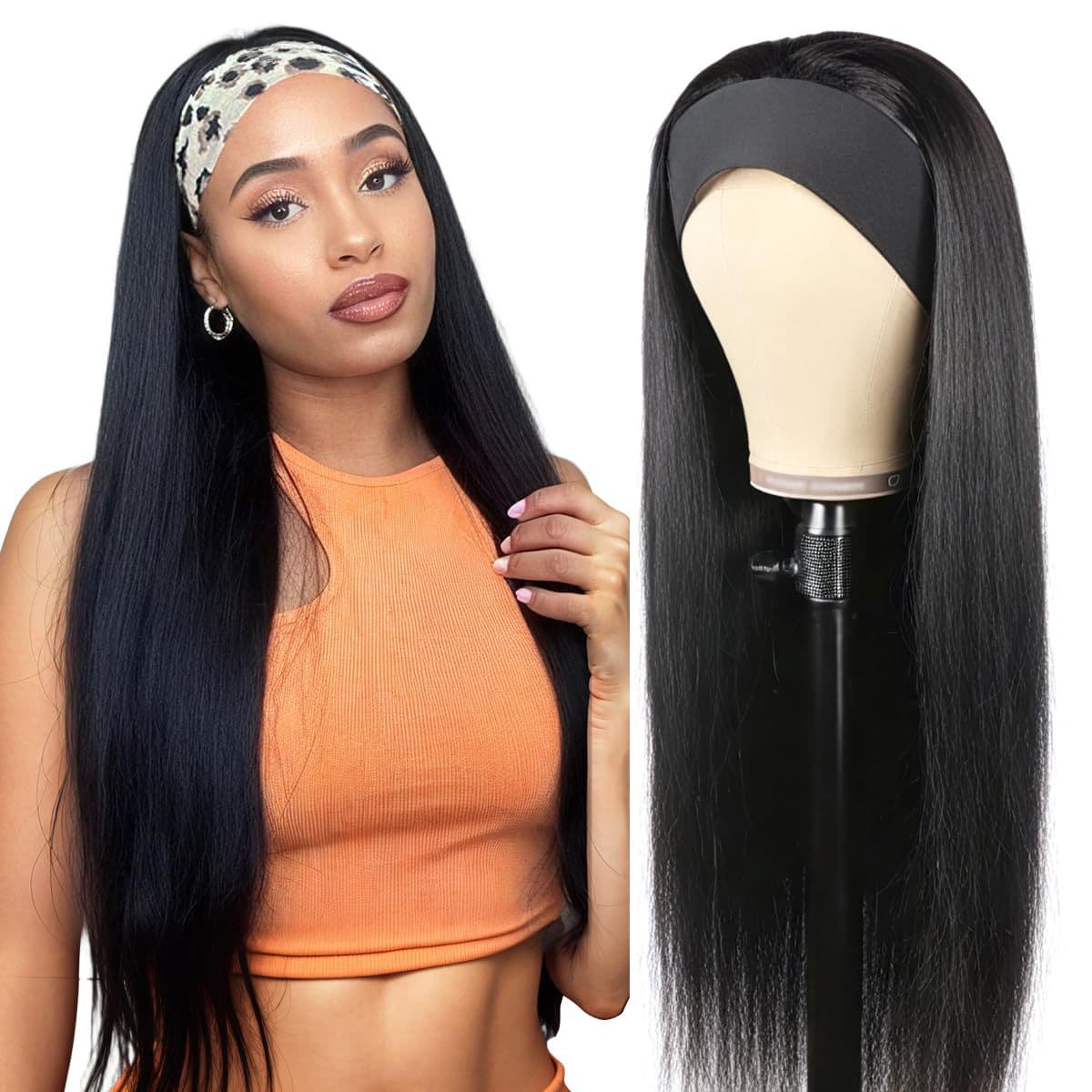 Synthetic Clip-in Ladies Black Hairband Long Straight Hair Synthetic Fiber Headpiece