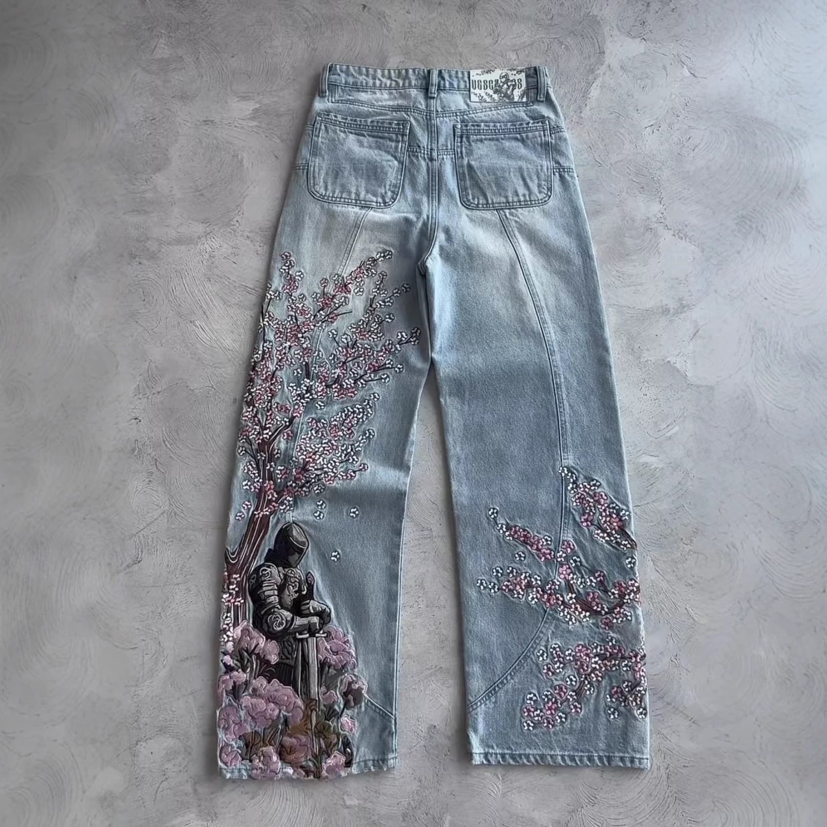 ​​Y2K Vintage Embroidered Wide-Leg Jeans – Unisex Streetwear Denim Pants With Heavyweight Fabric & Hip-Hop Style​​