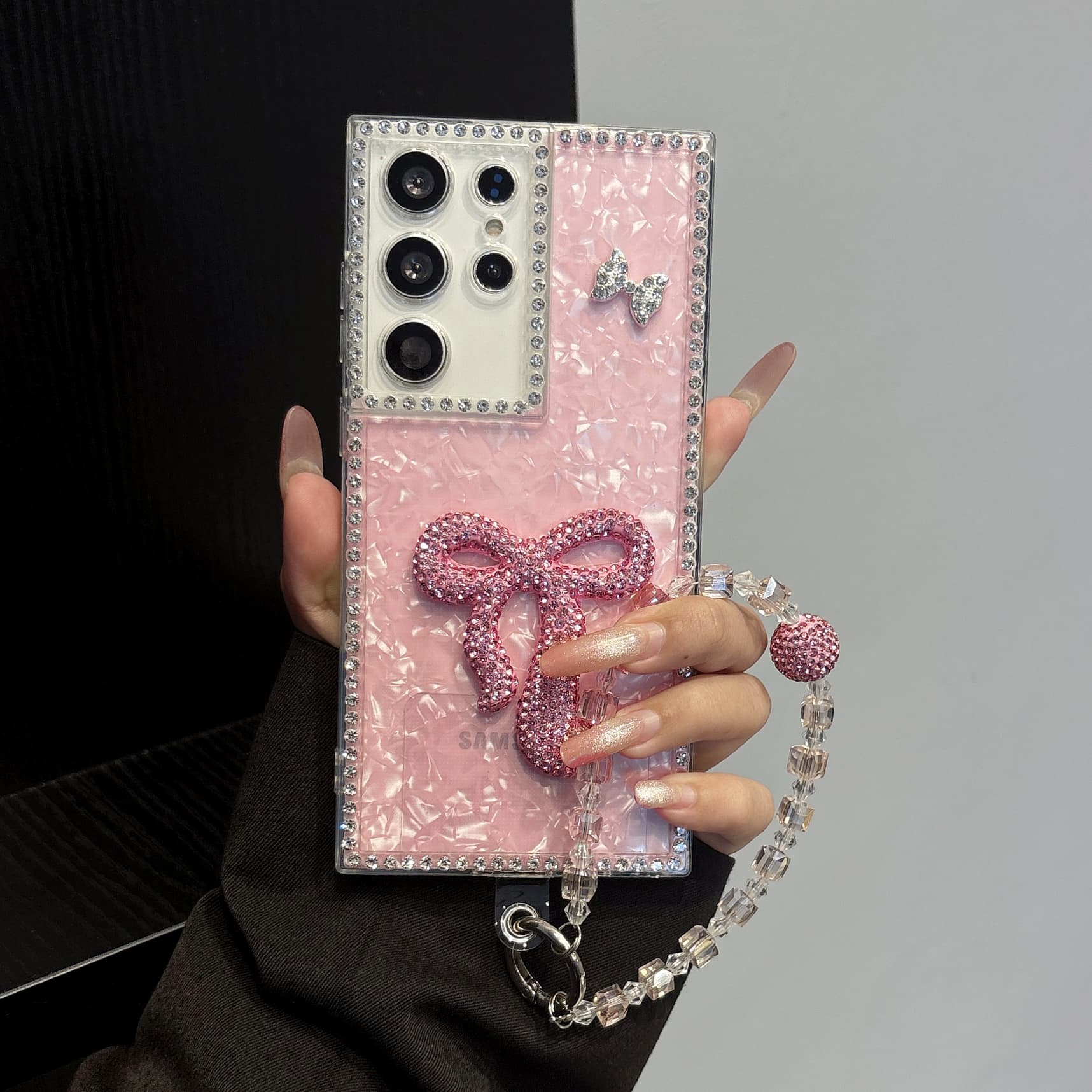 Diamond Case For Samsung A17 A16 A15 A14 A13 A07 A06 A05 A36 A33 A26 A25 A24 A23 A56 A55 A54 A53 3D Bow Glitter Bracelet